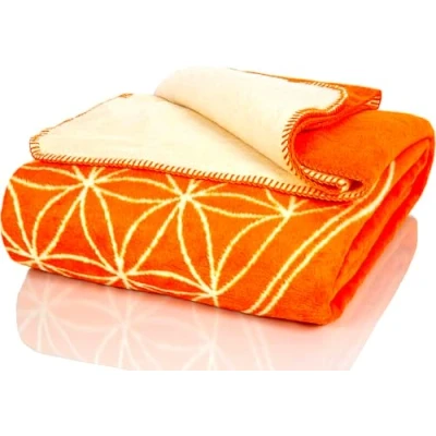 Image de Glart Couverture douillette Motif fleur de vie Orange/Ecru Taille XL 150 x 200 cm douce et chaude Extra moelleuse En laine Pour canapé, plaid, plaid J2BO