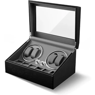 Image de Olvy Remontoir pour 4 Montres Automatique, Boîte de Montre, Watch Winder, Moteur Extrêmement Silencieux, Coussin Montre Flexible