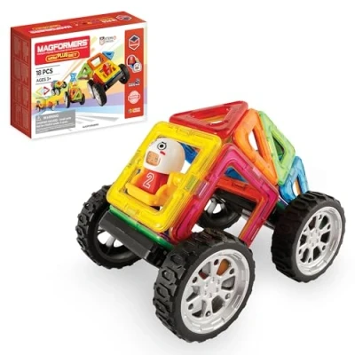 Image de Magformers WOW Plus Magnetic Building Blocks Toy. Makes 30 Different Cars With Detachable Race Driver. STEM Toy 18 Pieces., 70702