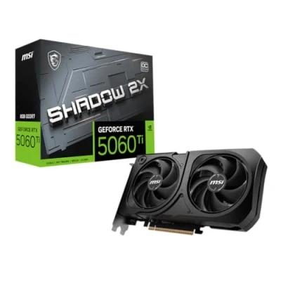 Image de MSI NVIDIA GeForce RTX 5060 Ti 8G Shadow 2X OC Carte Graphique 8 Go GDDR7 (28 GB/s /192 Bits), PCIe 5.0 Double Ventilateur (2X Ventilateurs STORMFORCE), HDMI 2.1b, DisplayPort 2.1b
