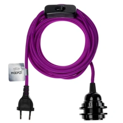 Image de Hoopzi Fil électrique en Tissu de 4,5M pour Éclairer Partout Chez Vous Douille Ampoule E27 avec Interrupteur Créez Votre Suspension Luminaire, Baladeuse, Lampe Suspendue Bala Magenta