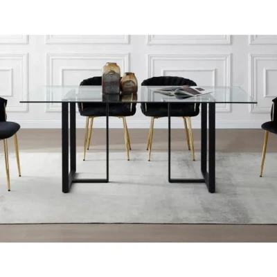 Image de PASCAL MORABITO Table à Manger 6 Personnes en Verre trempé et métal Transparent Noir NILESA IIde
