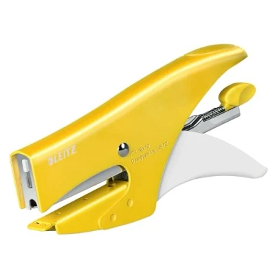 Image de Leitz Pince Agrafeuse, Capacité 15 Feuilles, Corps en Métal Ergonomique, Agrafes Incluses, WOW, 55312016 Jaune