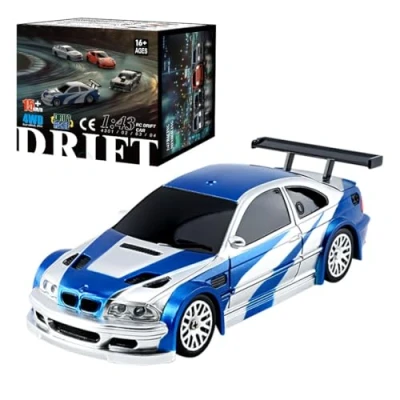 Image de SHOYDID Mini voiture de course électrique RC avec kit lumières échelle 1/43 2,4 G pleine proportionnelle (version RTR / bleu et blanc)