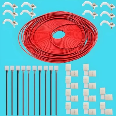 Image de 3528 Kit de connecteur bande à LED 2 broches 8mm comprend 10 tresses LED, connecteurs 10x en forme L, câble rallonge 32,8 pi