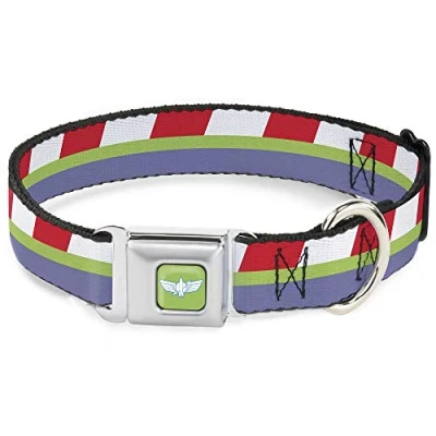 Image de Collier pour Chien avec Boucle de Ceinture sécurité Toy Story Buzz Lightyear Space Ranger rayé Rouge/Vert/Violet 38,1 cm Large