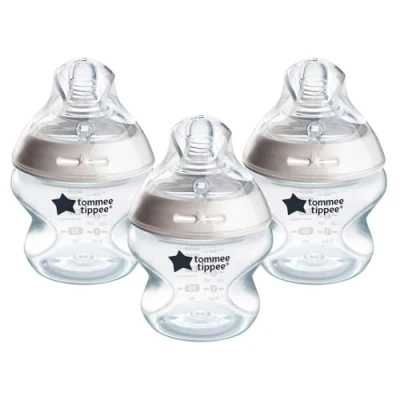Image de Tommee Tippee Biberons Closer to Nature, Tétine Imitant le Sein Maternel avec Valve Anti Colique, 150 ml, Lot de 3, Multicolore