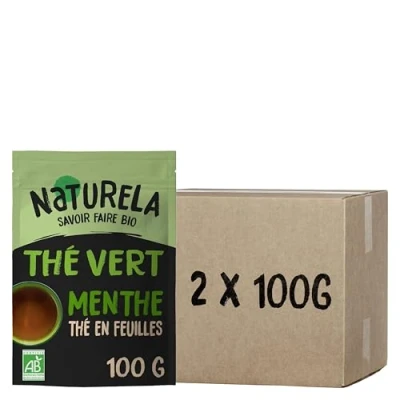 Image de NATURELA Thé Vert Menthe Bio Vrac Sachet Refermable 100 g lot de 2 (total 200 g)