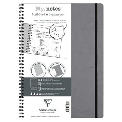 Image de Clairefontaine 783435C Collection Age Bag Un Cahier à Spirale Marges Détachables MyNotes Gris A4 21x29,7 cm 120 Pages DOT Papier Blanc 90 g Couverture Carte Lustrée Grain Cuir