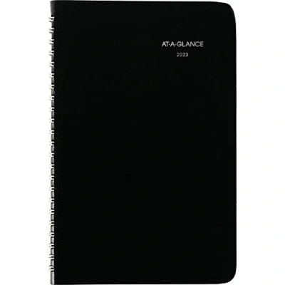Image de AT A GLANCE Agenda hebdomadaire 2023 DayMinder, carnet de rendez vous horaire, 14,9 x 21,6 cm, petites pages téléphoniques/adresses, noir (G21000)