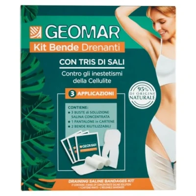 Image de GEOMAR Kit Bandes Drainants, Contre la Cellulite, 95% d&#039;origine Naturelle avec trois Sels (marin, d&#039;Epsom, de Mer Morte), Made in Italy, 140 ml x 3 Applications