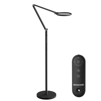 Image de Honeywell Lampadaire LED F01BK Sunturalux™ lampe sur pied à intensité variable avec télécommande, lumière naturelle du jour, 5 couleurs réglables, pour maison bureau salon chambre coucher