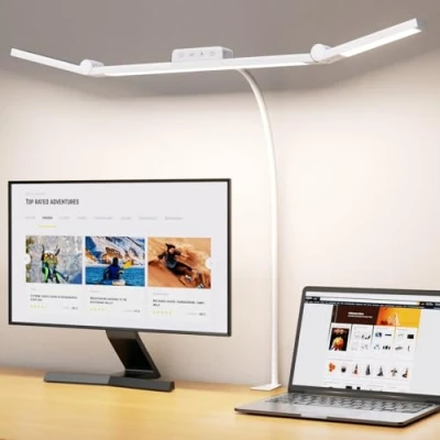 Image de EppieBasic Lampe de Bureau LED Puissante: 24W 3 Têtes avec Pince1200LM d&#039;Architecte réglable Éclairage pour Écran PC et Dessin Protection des Yeux Double