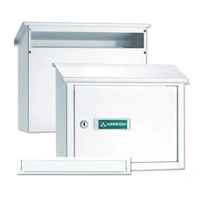 Image de ARREGUI V4081 Pack Bouche d&#039;entrée + Boîte aux lettre en acier pour porte, mur et portail, Fente de 32,5 x 3 cm, Taille M (Courrier A4) Résistant intempéries, Installation facile, Blanc