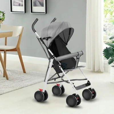 Image de Poussette Bébé Légère et Compacte de 0 Mois à 4 Ans, Capacité Charge Maximale 25 kg, Pliable, Dossier Inclinable, Pliage Automatique en 1 Étape, Canopy D gris