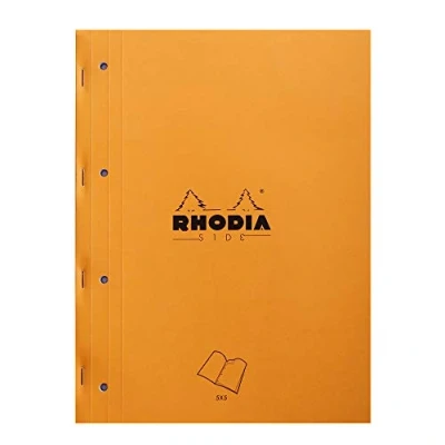 Image de RHODIA 118016C Bloc Notes Agrafé Coté Side Orange A4 Petits Carreaux 80 Feuillets Détachables Perforation 4 Trous Papier Clairefontaine g/m² Couverture Souple et Résistante