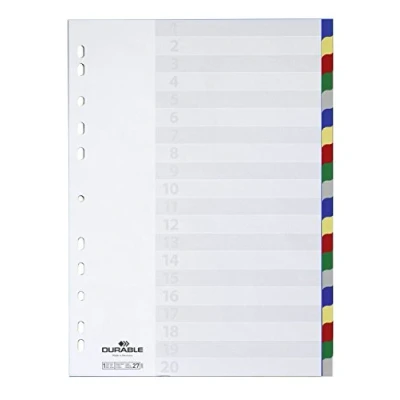 Image de Durable 675827 Lot de 20 Intercalaires en Plastique avec Perforation Universelle Et Onglets Colorés