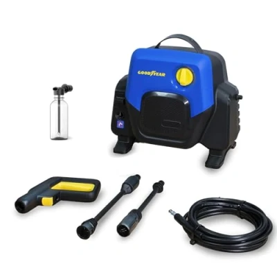 Image de Goodyear Nettoyeur Haute Pression 1400W Compact 100 Bar 4,5 l/m. Enrouleur de Tuyau Bleu. Réservoir Détergent 200ml.