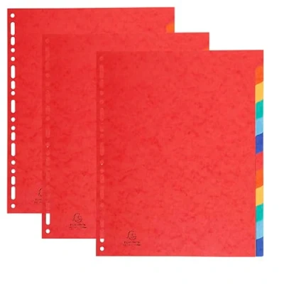 Image de Exacompta Réf. 2412SE Pack de 3 jeux d&#039;intercalaires en véritable carte lustrée souple 225g/m2 FSC® avec 12 onglets neutres Format à classer A4 maxi Dim 24,5 x 29,7 cm couleurs assorties
