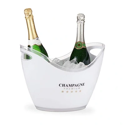 Image de Relaxdays Seau à glaçon, champagne premium, volume 6 litres, rafraîchir des boissons, HLP 25,5 x 34,5 26 cm, blanc