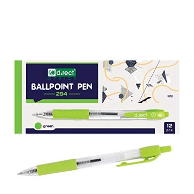 Image de D.RECT 294 Lot de 12 stylos à bille avec poignée ergonomique en caoutchouc pour bureau et maison Épaisseur trait 0,7 mm Vert