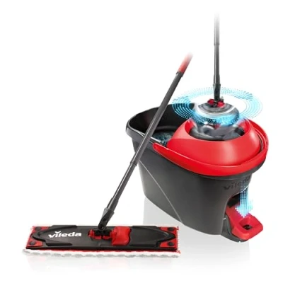 Image de Kit complet Ultramax Turbo Vileda, confort et ergonomie de nettoyage, pouvoir nettoyant la microfibre, lavable en machine à 60 C max, Vileda love it clean, Blanc/Rouge