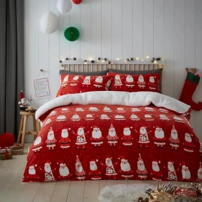 Image de Bedlam Jolly Santa Parure de Lit réversible Sherpa Simple en Rouge
