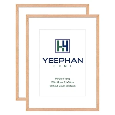 Image de YEEPHAN Cadre photo 30x40 cm en bois de chêne massif avec face perspex pour 4 ou 12x16 sans passe partout montage mural, lot 2