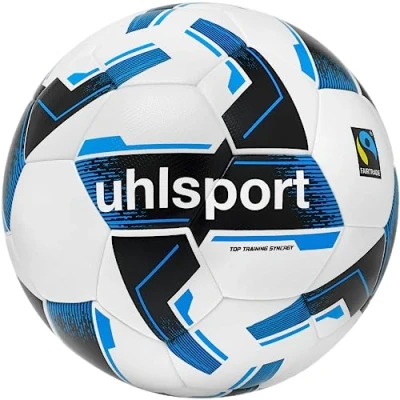 Image de uhlsport Ballon d&#039;entraînement Synergy Fairtrade avec Technologie G1 pour Tous Les âges Certifié Commerce équitable, Blanc/Noir/Bleu, 4