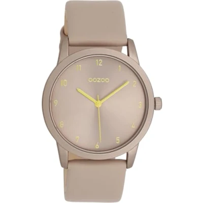 Image de Oozoo montre Timepieces pour femme Avec bracelet en cuir moderne Élégante analogique ronde (boîtier de 38 mm), Taupe/jaune,