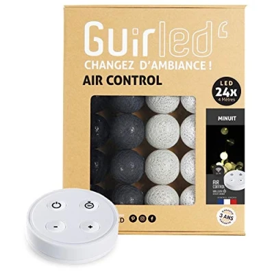 Image de GuirLED Guirlande lumineuse boules coton LED USB Télécommande sans fil Veilleuse bébé 2h Adaptateur secteur double 2A inclus 4 intensités 24 2.4m Minuit