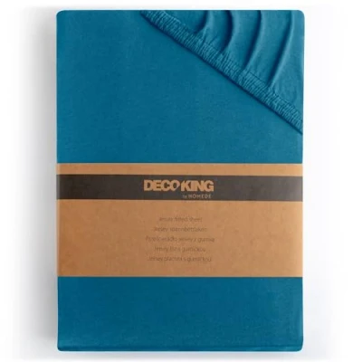Image de DecoKing Drap Housse en 100% Coton Peigné Jersey Amber Collection, 100x200 120x200, Bleu