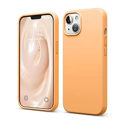Image de elago Coque Silicone Liquide Compatible avec iPhone 13 (6.1), Case en Premium, Étui Protection Complète Cover Antichoc à 3 Structure, Microfibre Douce Empêche Les Rayures (Orange)