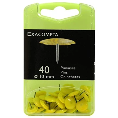 Image de Exacompta Réf. 14023E 1 Boîte de 40 punaises Hauteur pointe 7mm 10mm diamètre Jaune