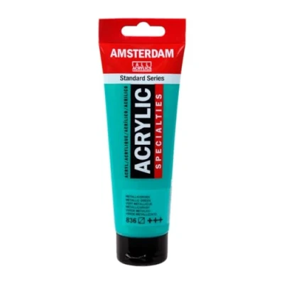 Image de Amsterdam Standard Series Acrylic Paint, Metallic Vert métallique 836, semi transparent, résistant à la lumière, 120ml
