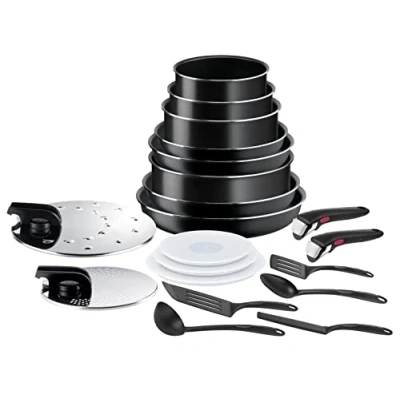 Image de Tefal Ingenio Batterie de cuisine 20 pcs, Poêles, Casseroles, Sauteuse, Couvercles, Poignées, Non induction, Revêtement antiadhésif, Compatible lave vaisselle, Fabriqué en France, Easy On L1599402