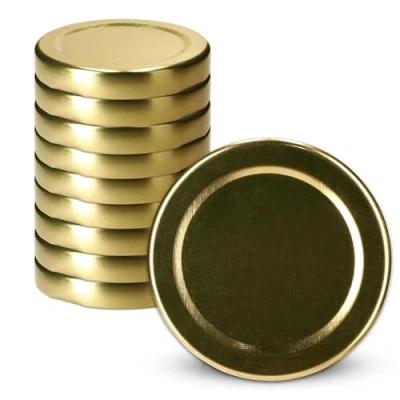 Image de KADAX Lot de 10 couvercles à visser Diamètre : 58 mm En métal Avec 4 dents d&#039;encliquetage Idéaux comme couvercle rechange pour les bocaux conserve Doré