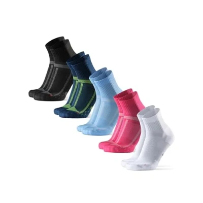 Image de DANISH ENDURANCE Chaussettes de Running Longue Distance, Anti Ampoules, Soutien Voûte Plantaire, 5 Paires, Multicouleurs (1xNoir/Gris, 1xBleu/Jaune, 1xRose, 1xBlanc, 1xBleu Clair), 43 37