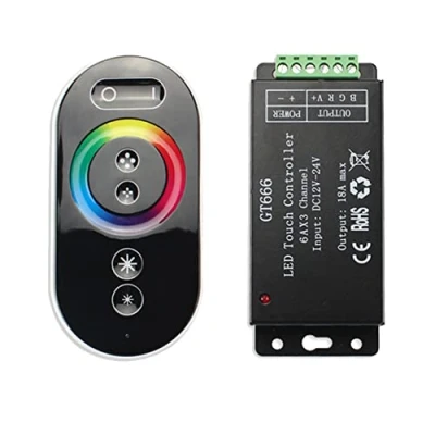 Image de Wlauqueta GT666 RGB LED ContrôLeur de Bande sans RF Tactile TéLéCommande DC 12V 24V 18A 3 Canaux LumièRes Gradateur à