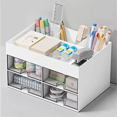 Image de DoocliB Organisateur de bureau avec 4 tiroirs, multifonction, peu encombrant, blanc, 3