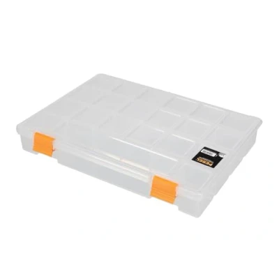 Image de Perel Boite de rangement, 21 compartiments fixes, empilable, 276 x 203 42 mm, transparent/jaune