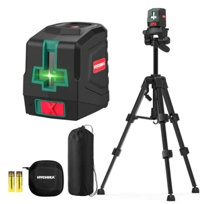 Image de HYCHIKA Niveau Laser avec Trepied, Niveaux Autonivelant 2 Piles AA et Pochette de Transport, Lazer Vert pour Décoration Maison, Dricolage