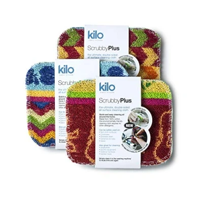 Image de Kilo LSET25 Scrubby Plus Lot de 3 éponges à récurer Anti Rayures avec côté Chiffon Nettoyage délicat, Multi usages, Couleur, Taille Unique