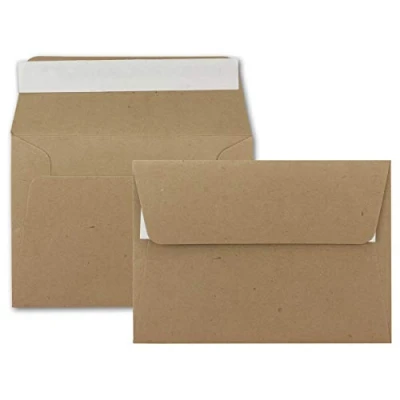 Image de 100x enveloppes C6 couleur: marron (papier recyclé) 11,4 x 16,2 cm fermeture: Auto adhésive avec Bande Détachable pour papier A4, A5, A6 et invitations lettres