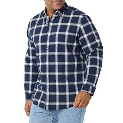 Image de Amazon Essentials Chemise en Popeline Extensible À Manches Longues Et Coupe Standard Homme, Bleu Marine Blanc Carreaux Lainés, XS