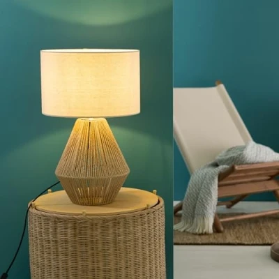 Image de Lightbox lampe de table dans le style la nature décorative avec abat jour en tissu &amp; interrupteur 53 cm hauteur convient pour douille E27 max. 42 W textile/papier/métal