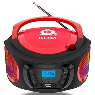 Image de KLIM Boombox Poste Radio CD FM, Bluetooth, MP3, USB, AUX Piles Rechargeable Incluses Modes Filaire et sans Fil Compact Robuste Lecteur Portable Rouge