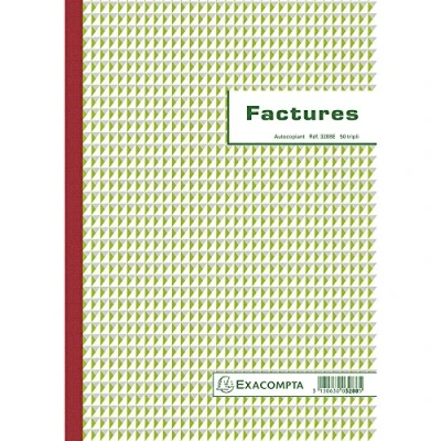 Image de Exacompta Réf. 3288AE 1 Manifold FACTURES avec mention TVA 50 feuillets numérotés et autocopiants en 3 exemplaires (1 original + 2 copies) format A4 fabriqué France