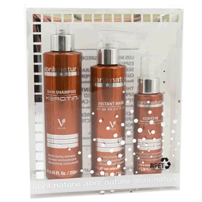 Image de abril et nature Set de Soins Capillaires Professionnels Keratin Répare Restructure avec Kératine Ultra Rapide Pack Shampooing, Masque Sérum pour Cheveux Abîmés ou Cassants 550 ml