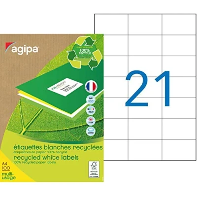 Image de Apli 101188 Boîte de 2100 Etiquettes multi usage recyclée A4 70 x 42,4 mm Blanc